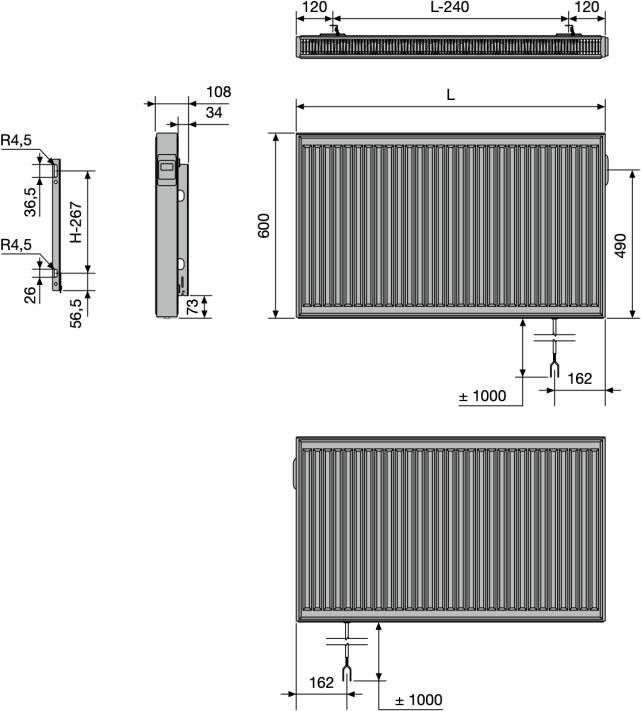 Vasco E-Panel EP-H-RIB elektrische radiator 60x60cm 750W wit RAL 9016