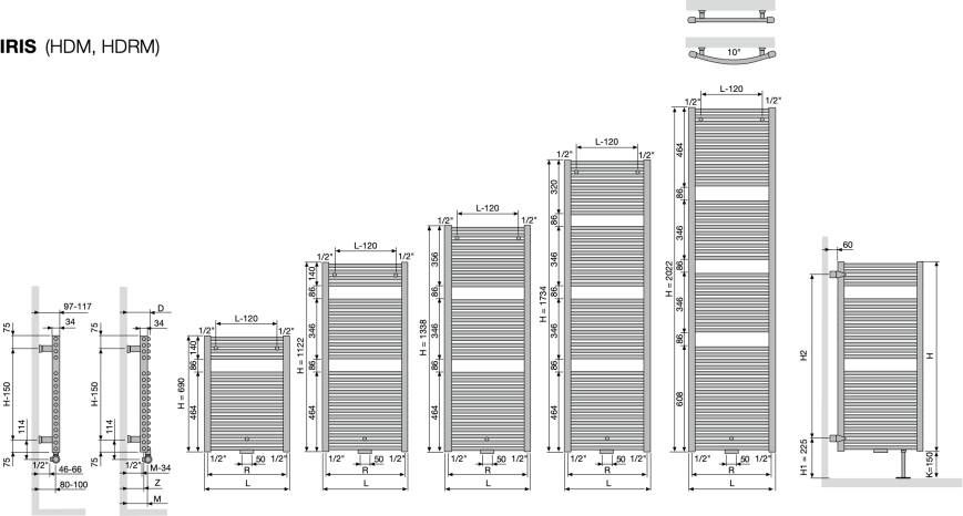 Vasco Iris HDRM radiator 50x173 4cm 942W wit RAL 9016