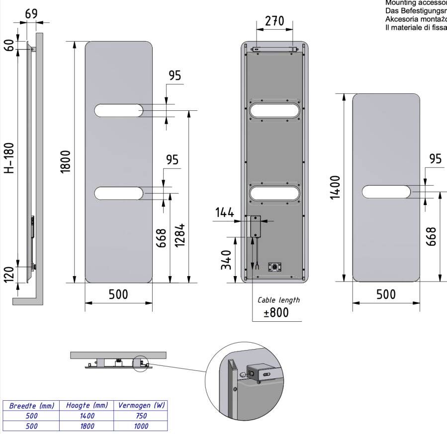 Vasco ONI O-P-EL elektrische designradiator aluminium met handdoekuitsparing 1800x500mm 1000W wit structuur (S600) 0000 113480500180000000600-0000 - Foto 3