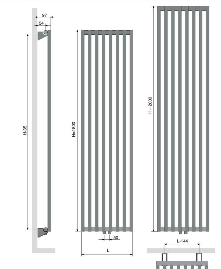 Vasco Vertiline VC radiator 56 5x180cm 1083W wit RAL 9016