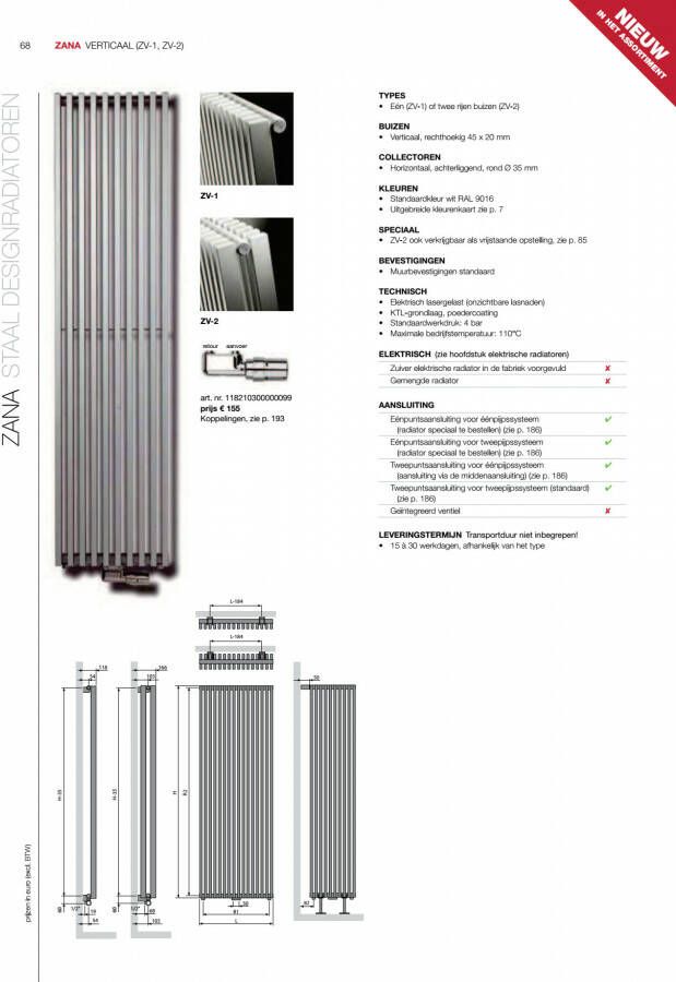 Vasco Zana Zv 1 radiator 384x1800 mm. n10 as=0066 1074w antraciet m301