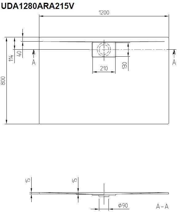 Villeroy & Boch Architectura douchebak 120 x 80 x 1.5 cm. metalrim antraciet