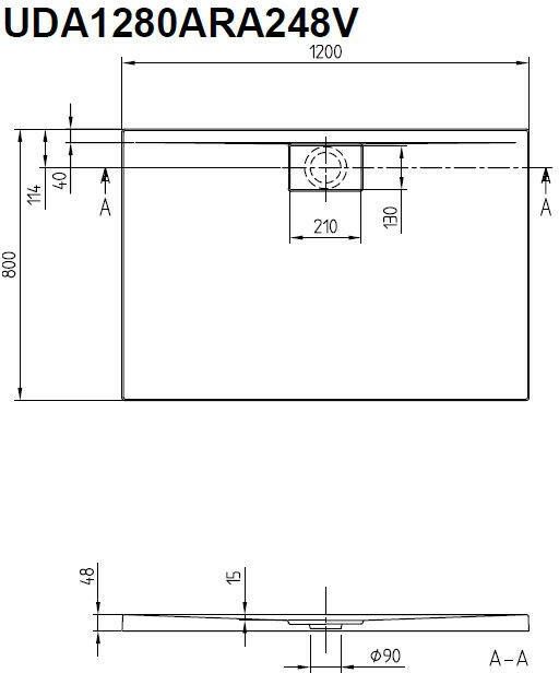 Villeroy & Boch Architectura douchebak 120 x 80 x 4.8 cm metalrim antraciet