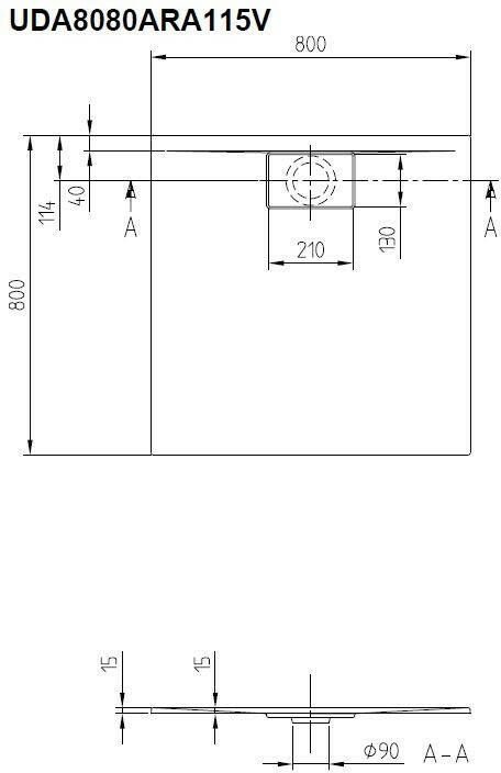 Villeroy & Boch Architectura douchebak 80 x 80 x 1.5 cm. metalrim stone white