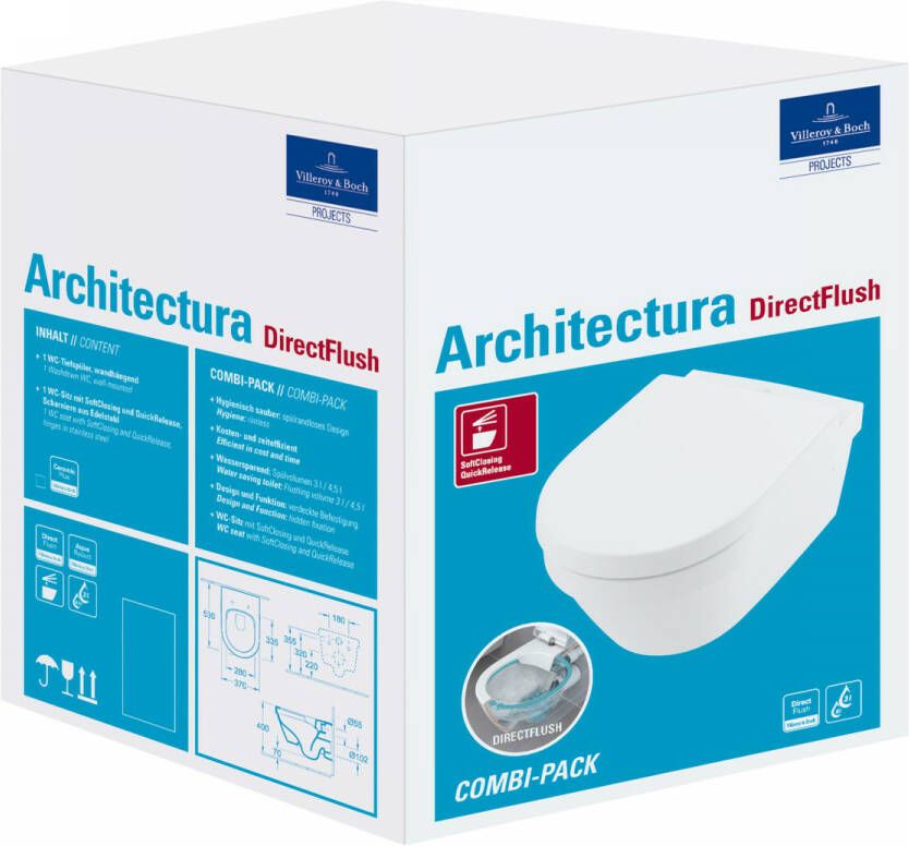 Villeroy & Boch Architectura pack wandcloset Directflush met toiletzitting SC & QR wit