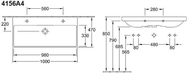 Villeroy & Boch Avento meubelwastafel 100x47cm.2x kraangat m overloop c+ wit