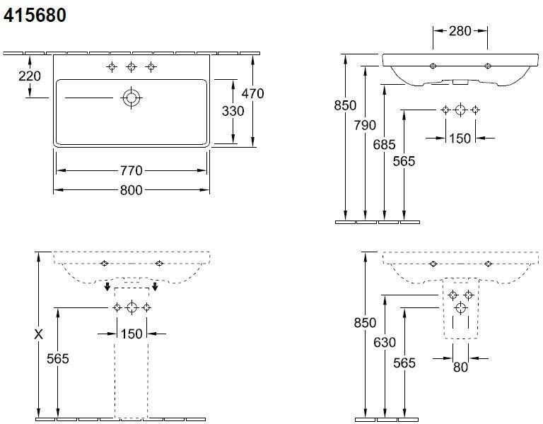 Villeroy & Boch Avento meubelwastafel 80x47cm.1x kraangat m overloop c+ wit