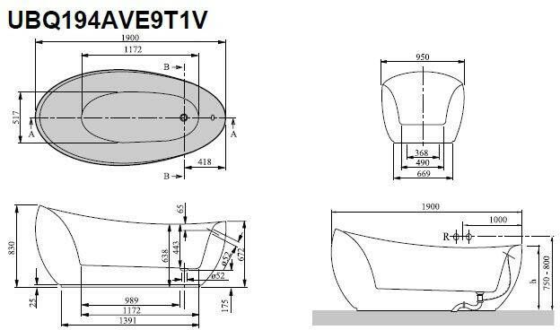 Villeroy & Boch Aveo bad vrijstaand 190x95 randloos met multiplex trio wit