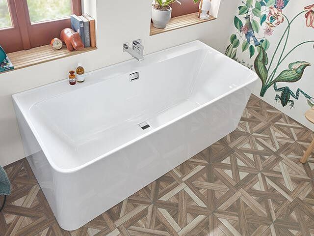 Villeroy & Boch Collaro inbouwbad 160x75cm stone white Chroom afvoer overloop