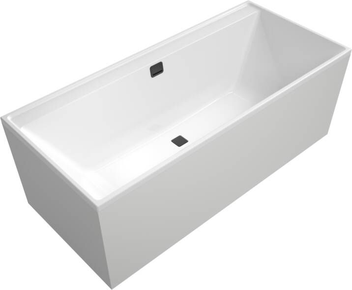 Villeroy & Boch Collaro inbouwbad 160x75cm stone white Mat zwarte afvoer overloop