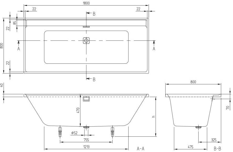 Villeroy & Boch Collaro inbouwbad 180x80cm wit Chroom afvoer overloop