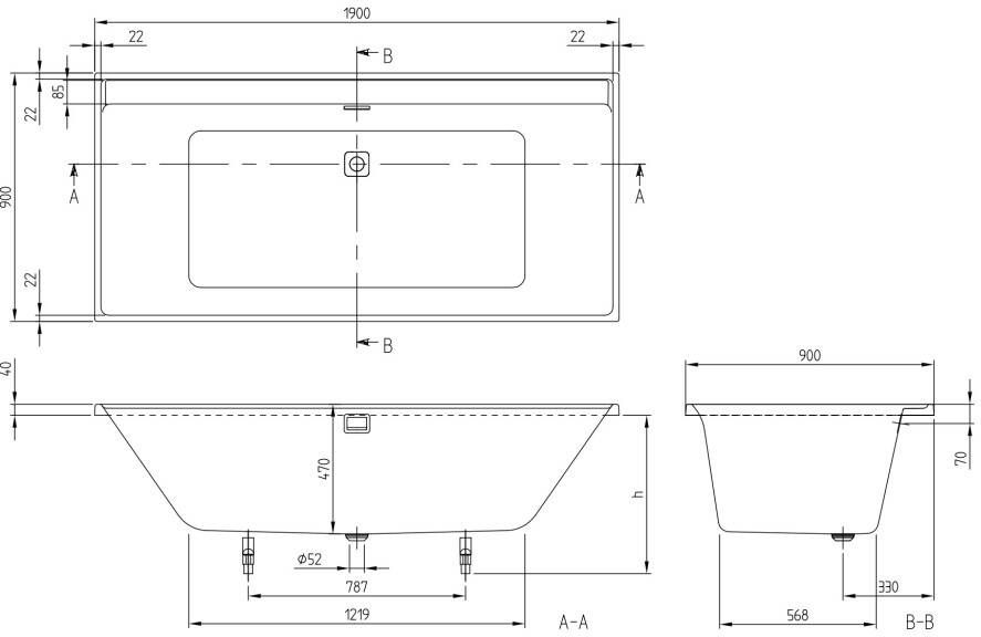 Villeroy & Boch Collaro inbouwbad 190x90cm wit Chroom afvoer overloop