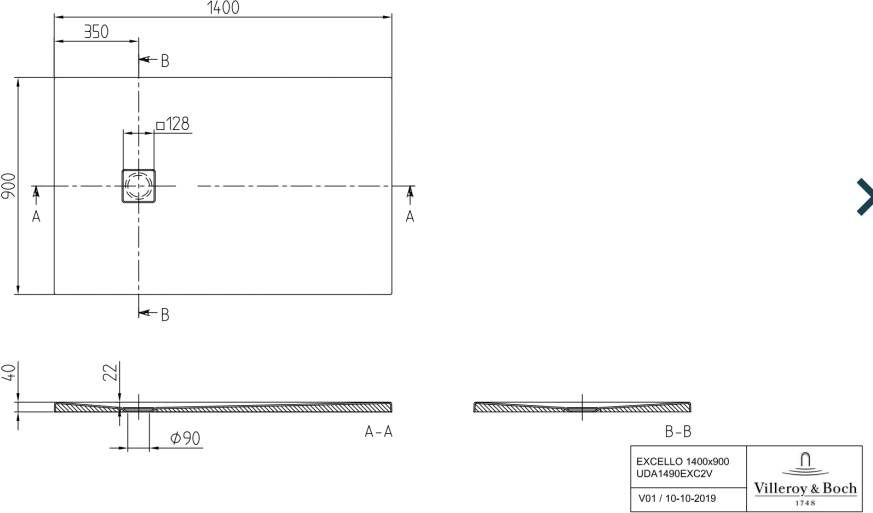 Villeroy & Boch Excello douchevloer 140x90cm stone white