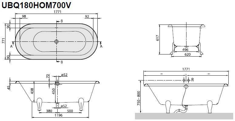 Villeroy & Boch Hommage bad 180 x 80 cm. wit