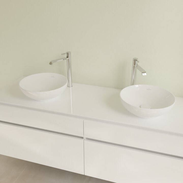 Villeroy & Boch Loop & Friends Opzetwastafel 380 x 380 x 120 mm Wit Alpin met overloop ongeslepen