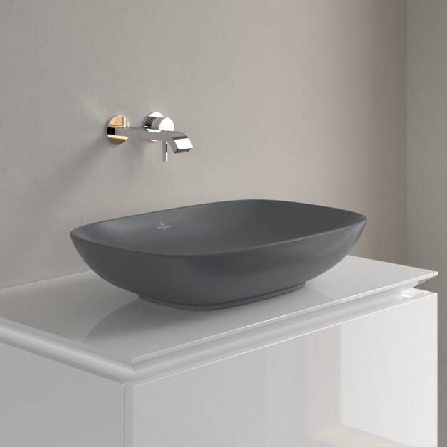 Villeroy & Boch Loop & Friends Opzetwastafel 560 x 380 x 120 mm Grafiet CeramicPlus met overloop ongeslepen