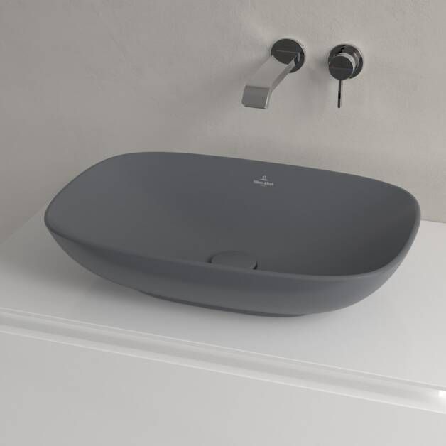Villeroy & Boch Loop & Friends Opzetwastafel 560 x 380 x 120 mm Grafiet CeramicPlus met overloop ongeslepen