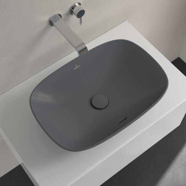 Villeroy & Boch Loop & Friends Opzetwastafel 560 x 380 x 120 mm Grafiet CeramicPlus met overloop ongeslepen