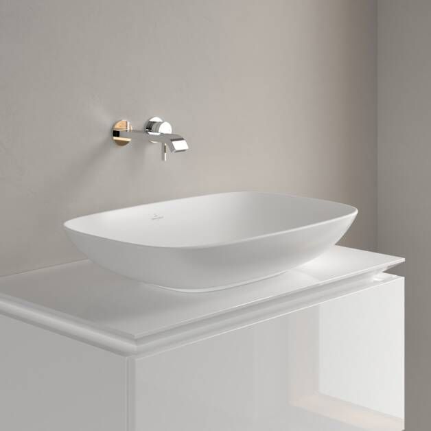 Villeroy & Boch Loop & Friends Opzetwastafel 620 x 420 x 120 mm Stone White CeramicPlus met overloop ongeslepen
