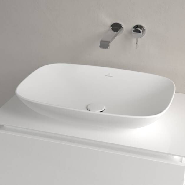 Villeroy & Boch Loop & Friends Opzetwastafel 620 x 420 x 120 mm Stone White CeramicPlus met overloop ongeslepen