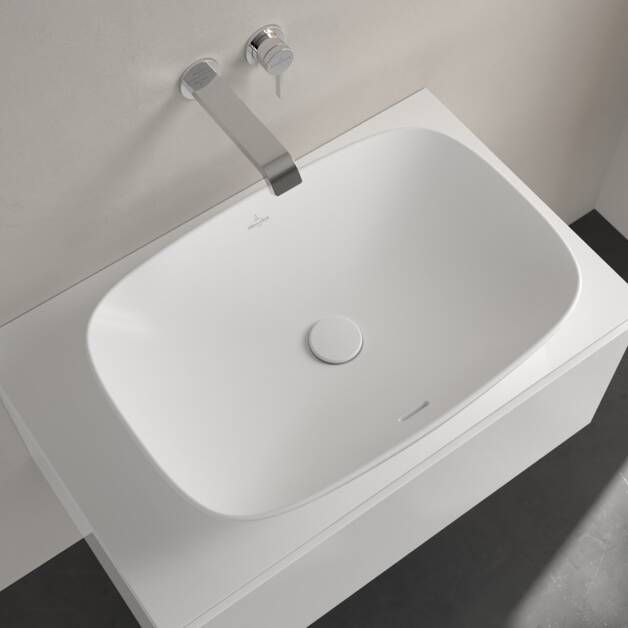 Villeroy & Boch Loop & Friends Opzetwastafel 620 x 420 x 120 mm Stone White CeramicPlus met overloop ongeslepen