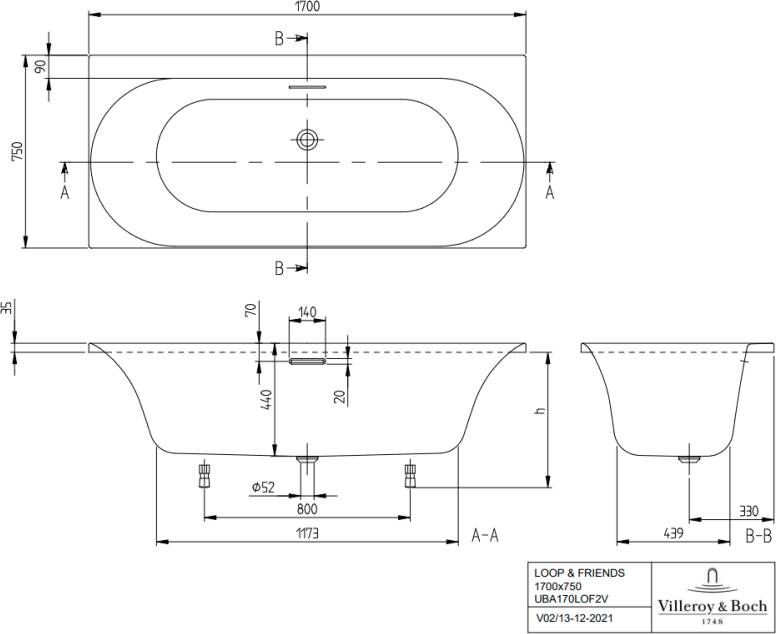 Villeroy & Boch Loop & Friends Oval inbouwbad 170x75cm ovale binnenvorm acryl wit