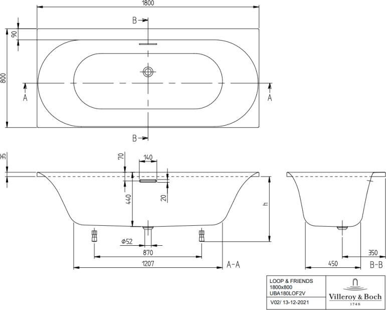 Villeroy & Boch Loop & Friends Oval inbouwbad 180x80cm ovale binnenvorm acryl wit