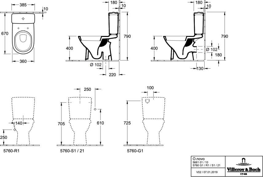 Villeroy & Boch O.novo duobloktoilet PK zonder zitting reservoir wit