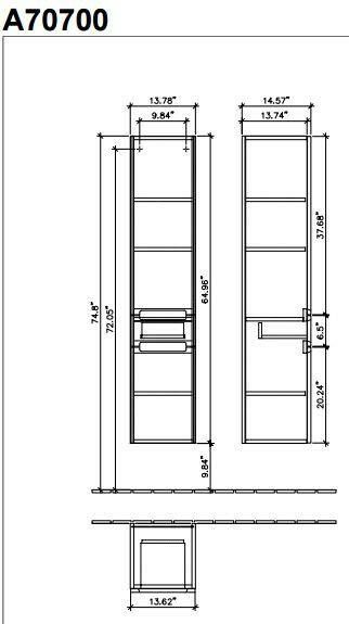 Villeroy & Boch Subway 2.0 hoge kast 35x165 cm. 1 lade 2 deuren scharn.links mat wit