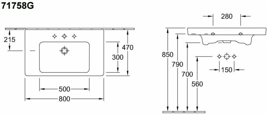 Villeroy & Boch Subway 2.0 meubelwastafel 80x47cm.1x kraangat en overloop c+ wit