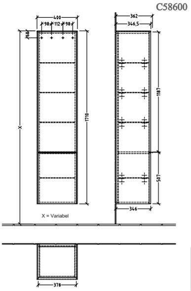 Villeroy & Boch Subway 3.0 kast hoog 171x40cm 2 deur links brilliant white brilliant white