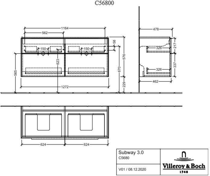 Villeroy & Boch Subway 3.0 wastafelonderkast 127 2x57 6cm 4 la arizona oak arizona oak