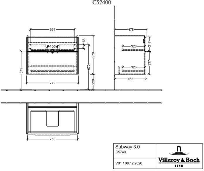 Villeroy & Boch Subway 3.0 wastafelonderkast 77 2x57 6cm 2 la arizona oak arizona oak