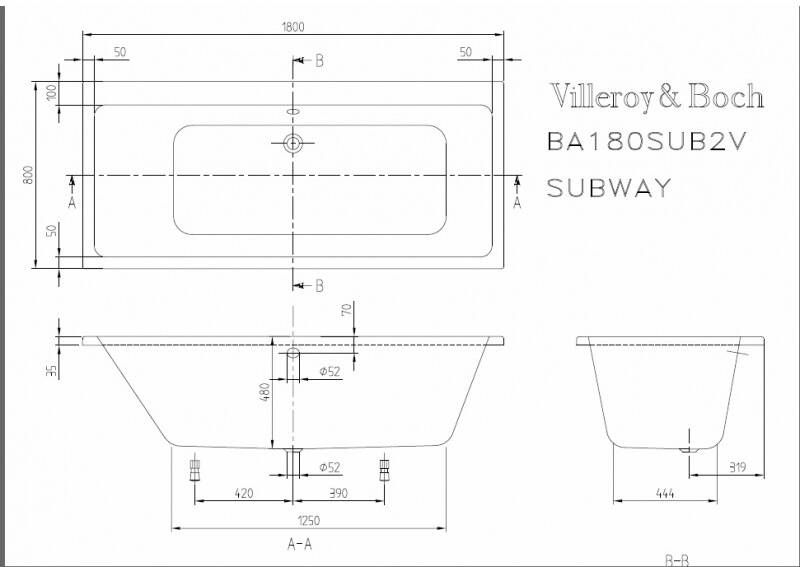 Villeroy & Boch Subway inbouwbad 180x80cm acryl wit
