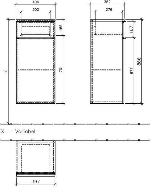 Villeroy & Boch Venticello lage kast 40.4x37.2x86 cm. deur links met 1 lade iep impresso