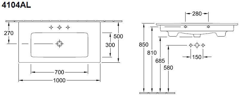 Villeroy & Boch Venticello meubelwastafel 100x50 cm.2x kraangat m overloop c+ wit