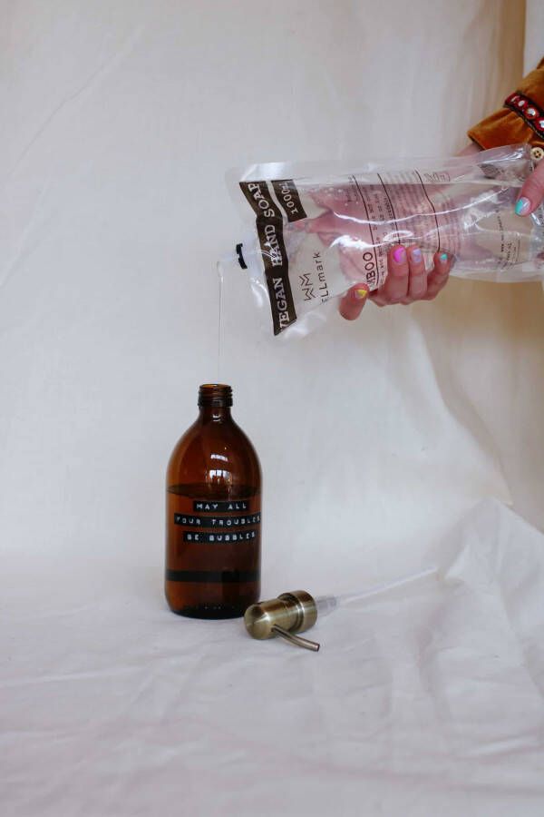 Wellmark handzeep 500ml MAY ALL YOUR TROUBLES BE BUBBLES amber brass