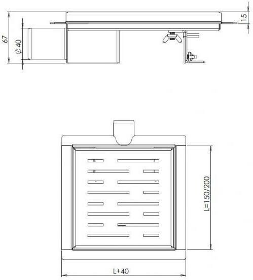 Wiesbaden 3e generatie doucheput met flens en zijuitlaat 20 x 20 cm RVS