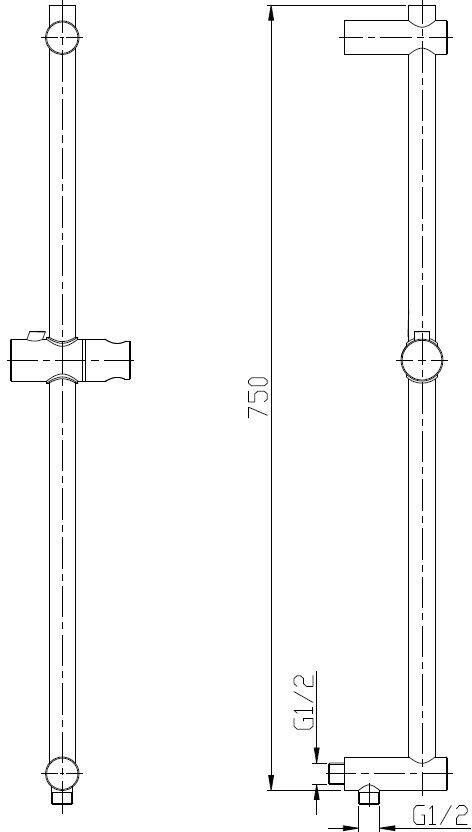 Wiesbaden Caral glijstang rond met wateruitgang 75cm RVS