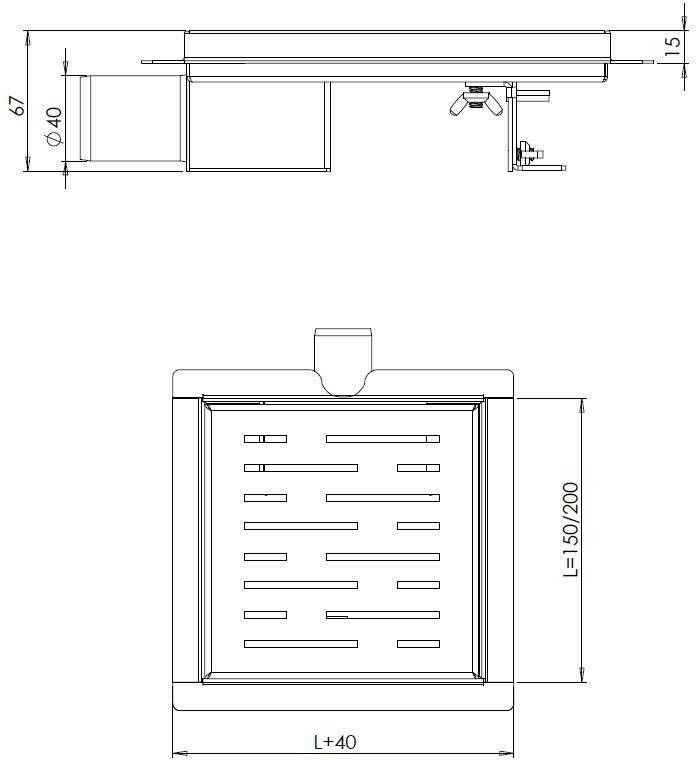 Wiesbaden 3e generatie doucheput met flens en zijuitlaat 15 x 15 cm RVS
