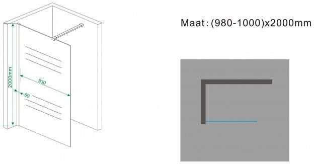 Wiesbaden Frosted inloopdouche 100cm met draaibare zijwand matglas rechts