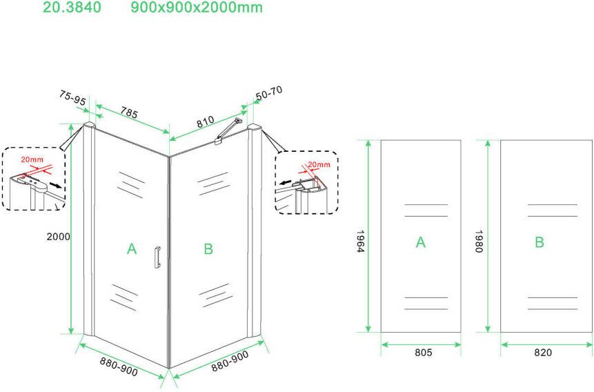 Wiesbaden Single douchecabine draaideur met zijwand 90x90cm chroom