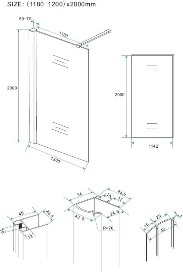 Wiesbaden Smoke inloopdouche 120cm rookglas