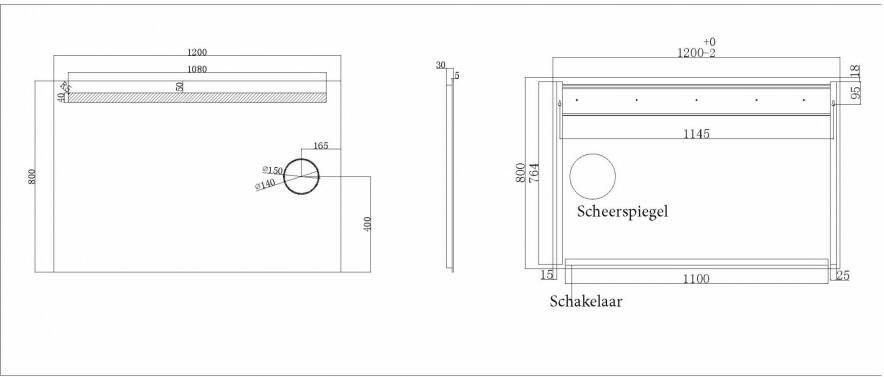 Wiesbaden Tigris spiegel met led verlichting + scheerspiegel 1200x800