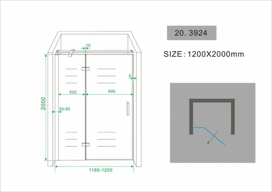 Wiesbaden Turn douche draaideur 2-delig 120cm met vast paneel