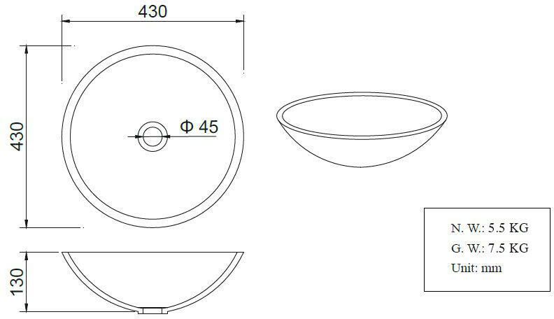 Wiesbaden Valerie opzetwastafel Solid Surface 43 cm betonlook