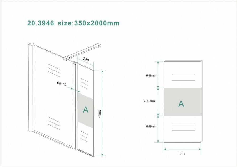 Wiesbaden Zijpaneel 35 x 200 cm met scharnierprofiel links chroom met 10 mm NANO ged.matglas