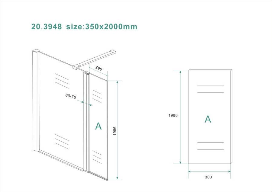 Wiesbaden Zijpaneel 35 x 200 cm met scharnierprofiel links chroom met 10 mm NANO geheel matglas