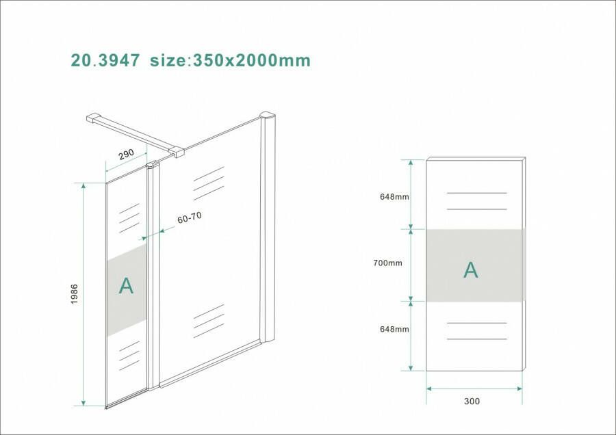 Wiesbaden Zijpaneel 35 x 200 cm met scharnierprofiel rechts chroom met 10 mm NANO ged.matglas