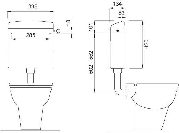 WISA 300 opbouwspoelreservoir pneumatisch (onder knop en valpijpbocht) wit